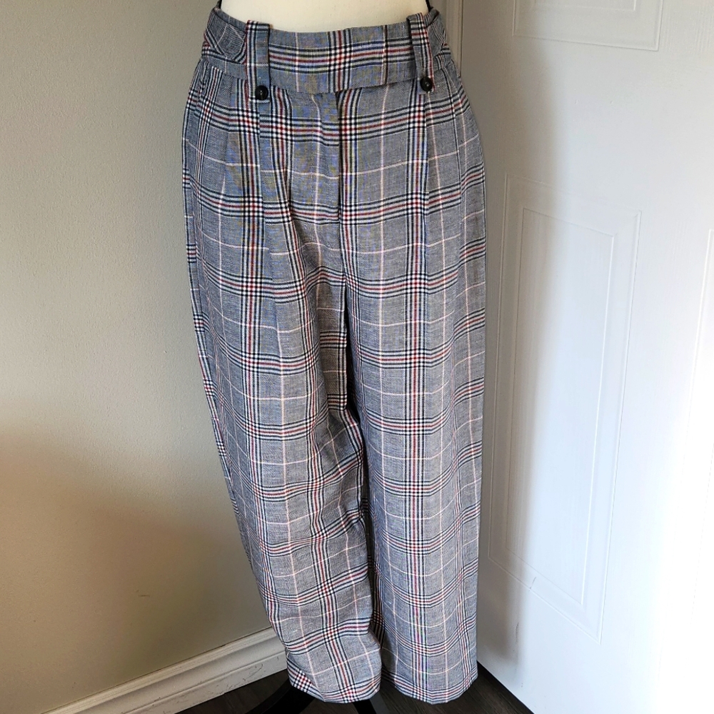 Topshop high-waisted plaid cropped pants, size 6